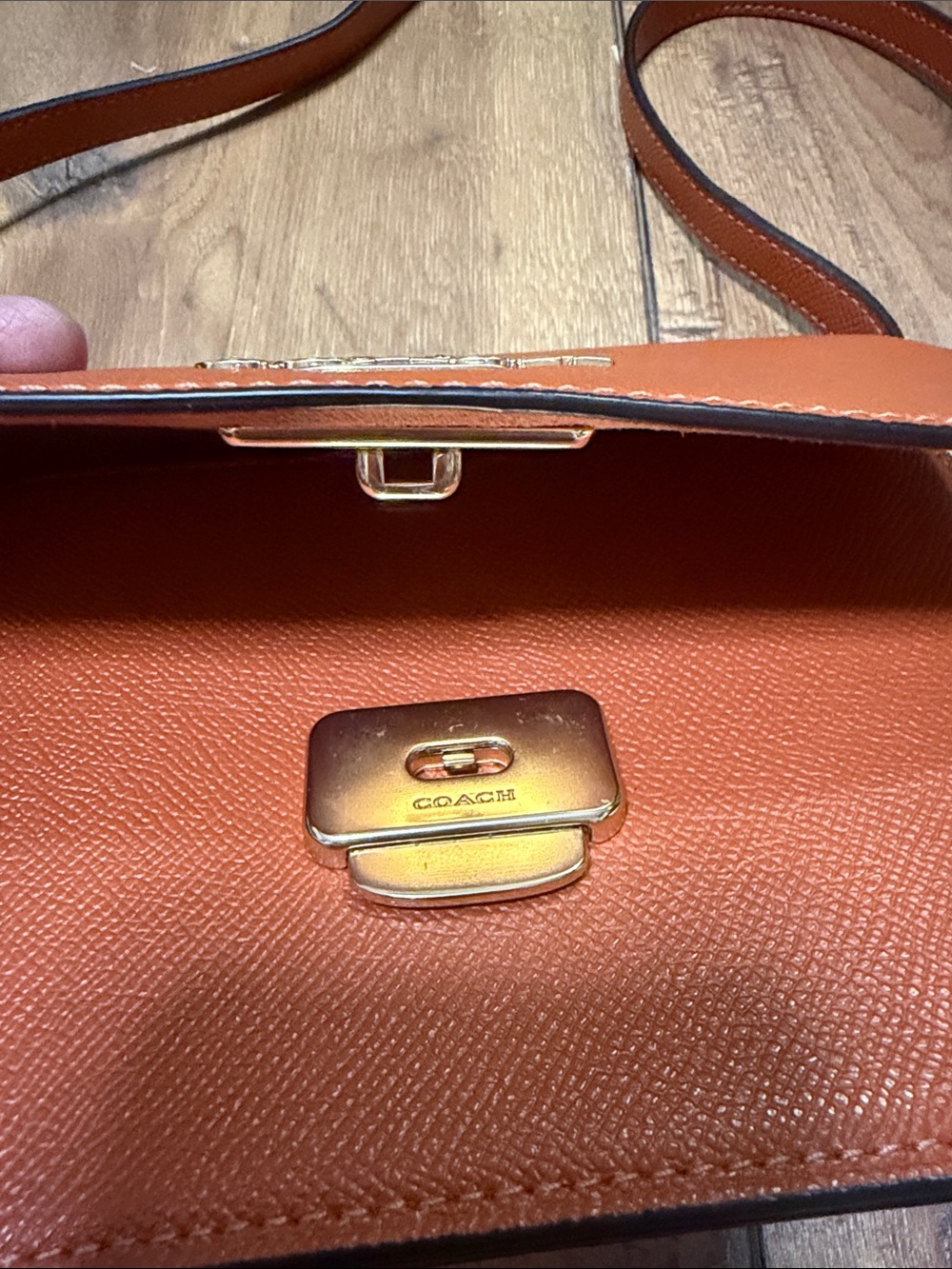 Coach Pebbled Leather Crossbody in Burnt Orange with Gold Hardware - Picture 3 of 9